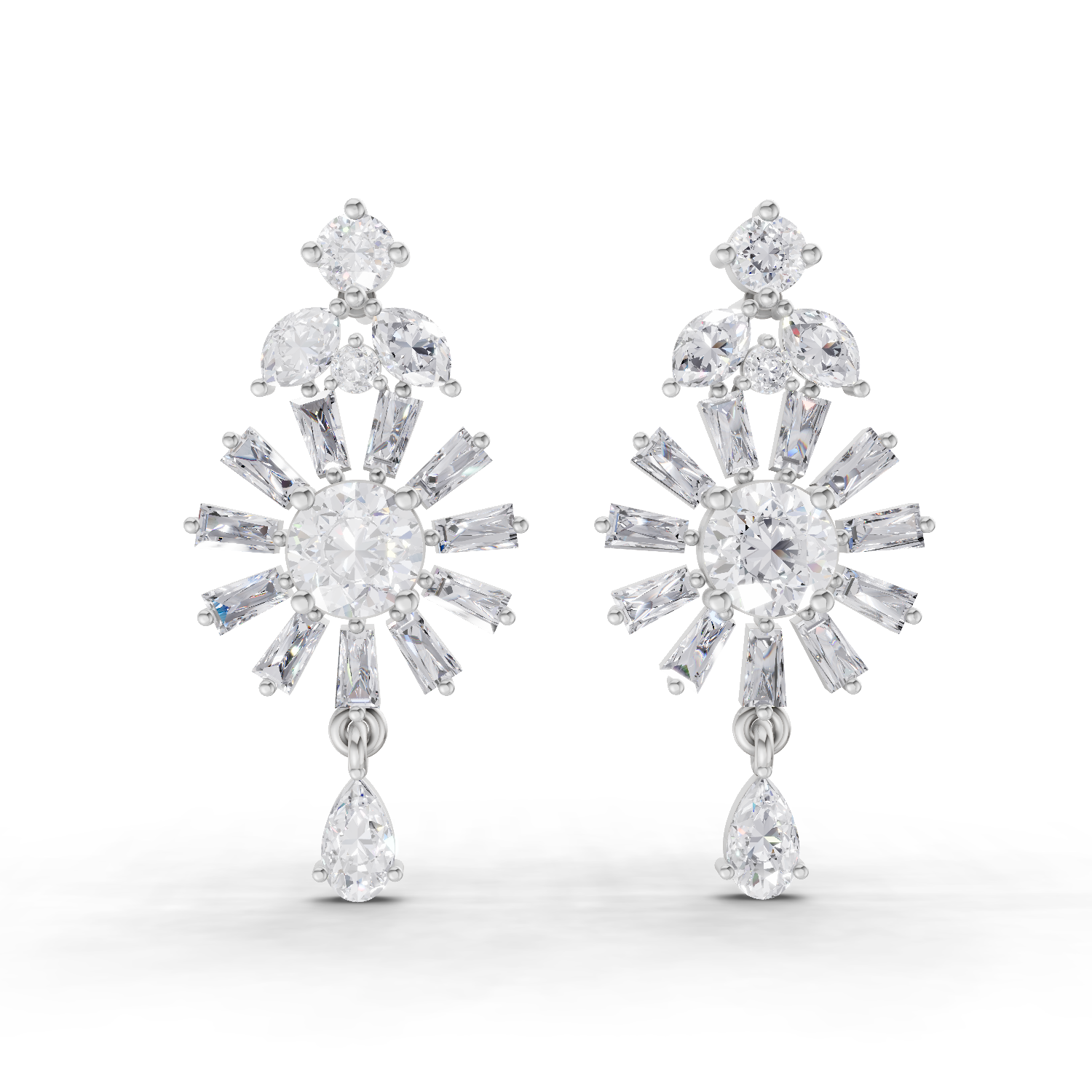 3.68 Carat Baguette Taper Diamond Earrings 14K - White Gold