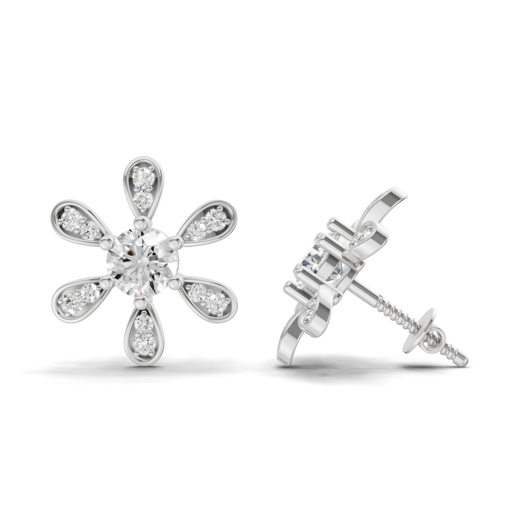 1.08 Carat Floral Earrings 14K - White Gold