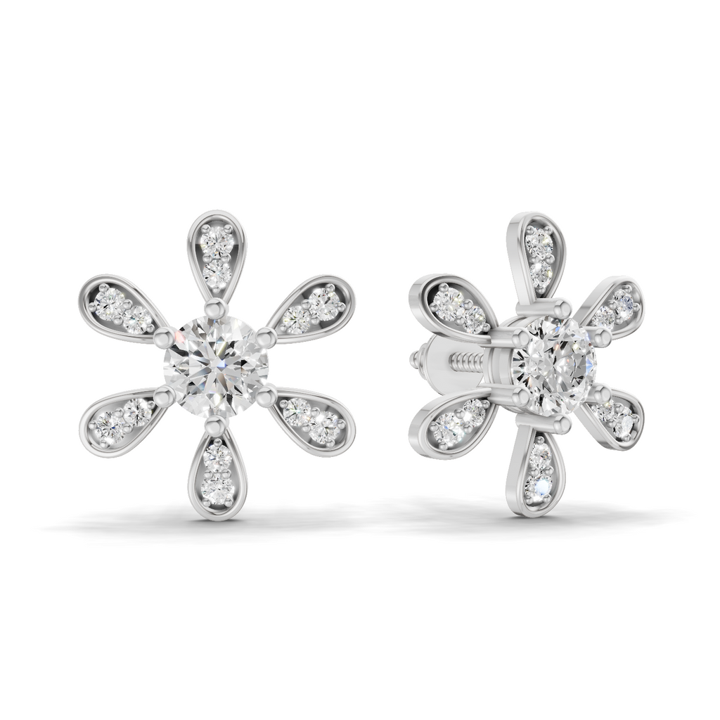 1.08 Carat Floral Earrings 14K - White Gold