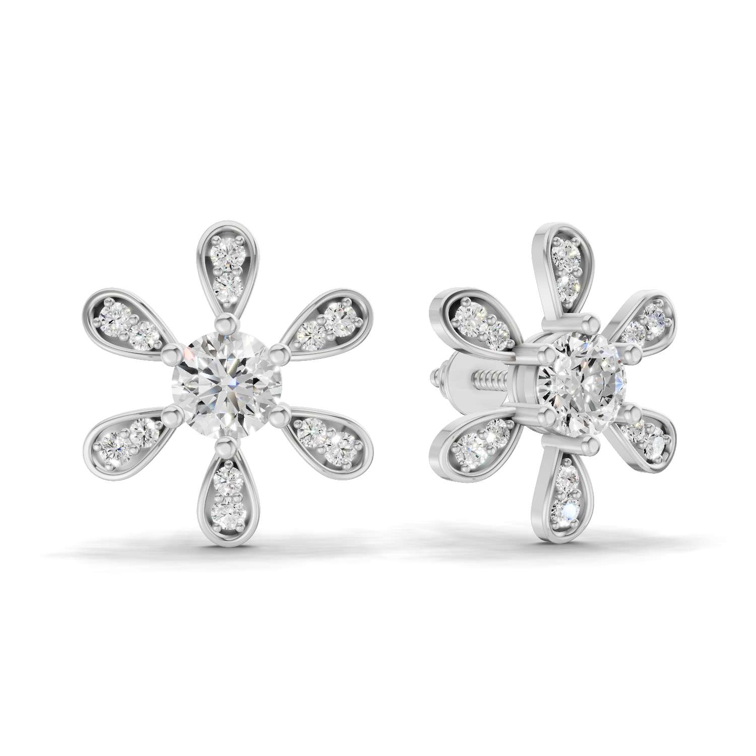 1.08 Carat Floral Earrings 14K - White Gold
