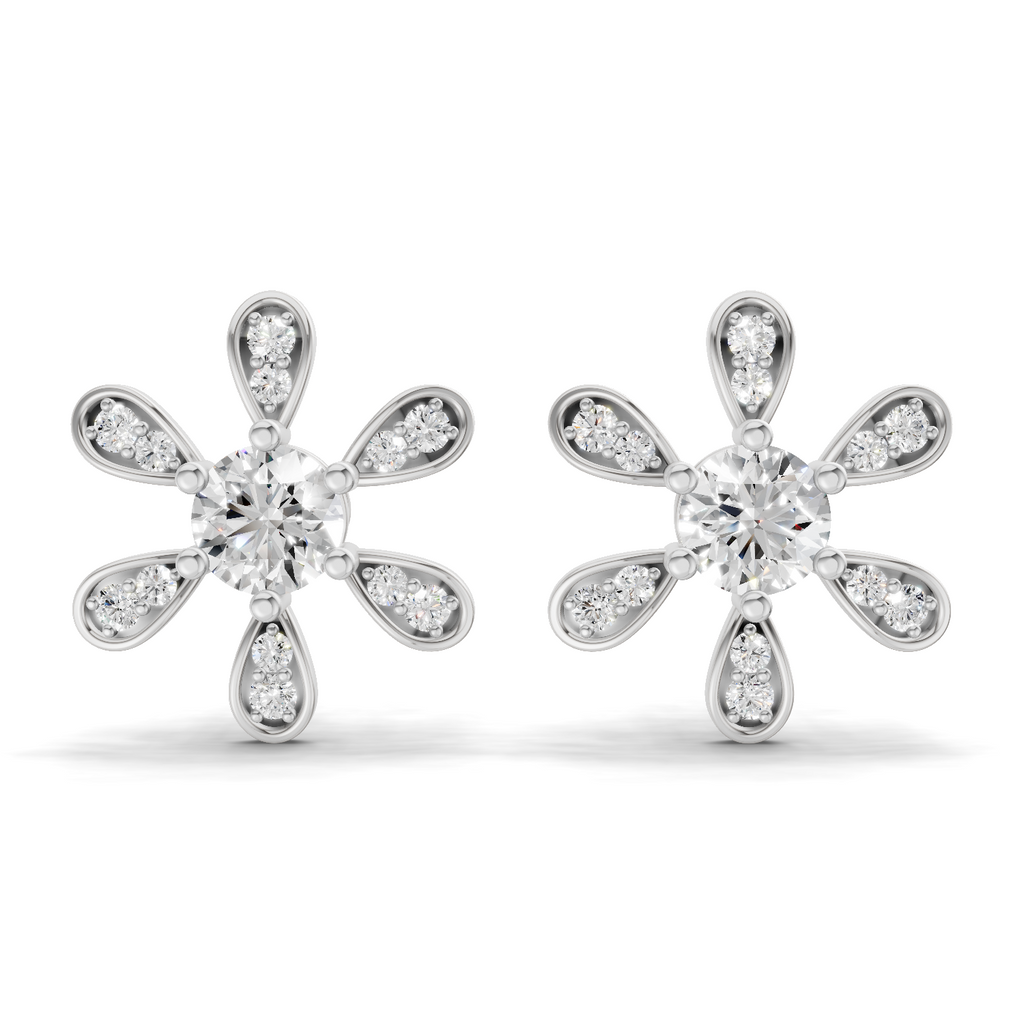 1.08 Carat Floral Earrings 14K - White Gold