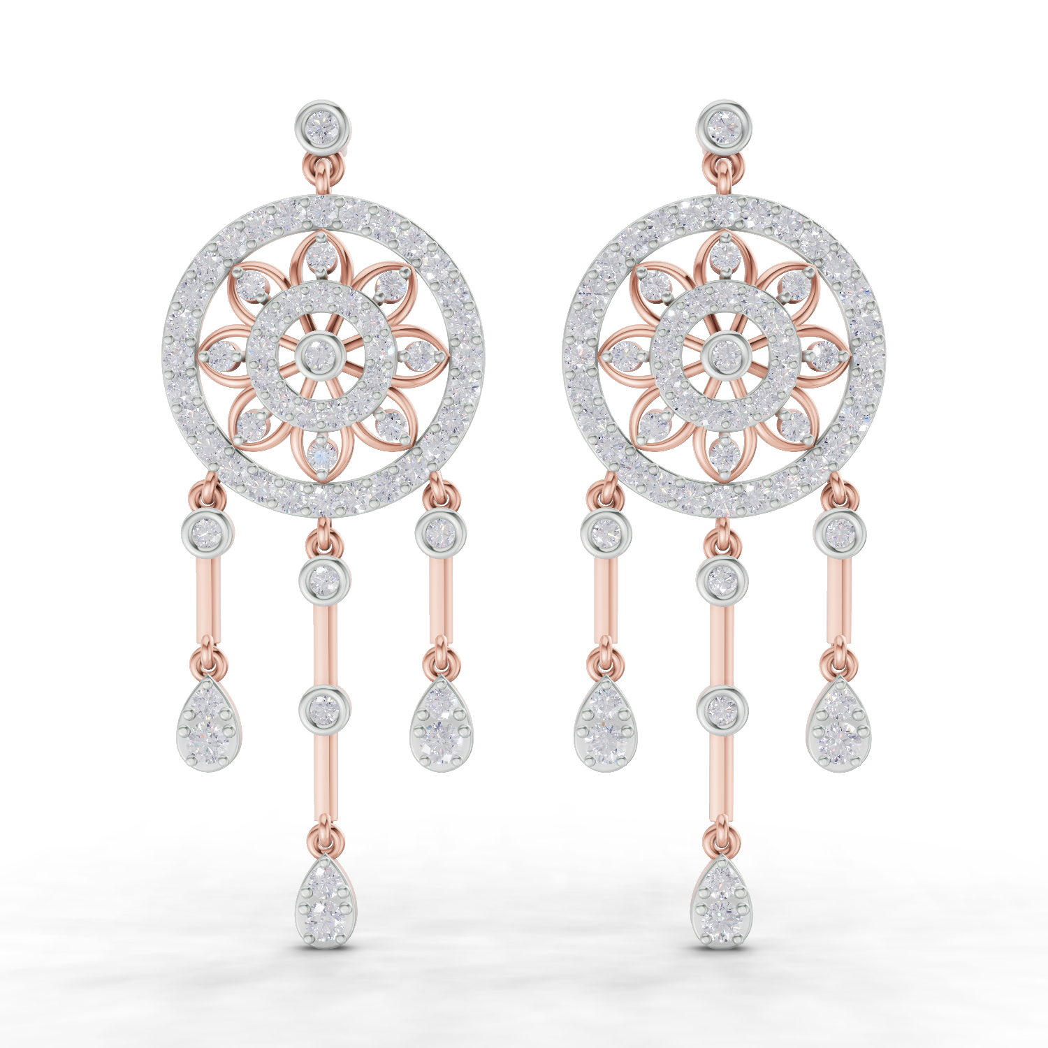 2.33 Carat Dream catcher Diamond Earrings 14K - Rose Gold