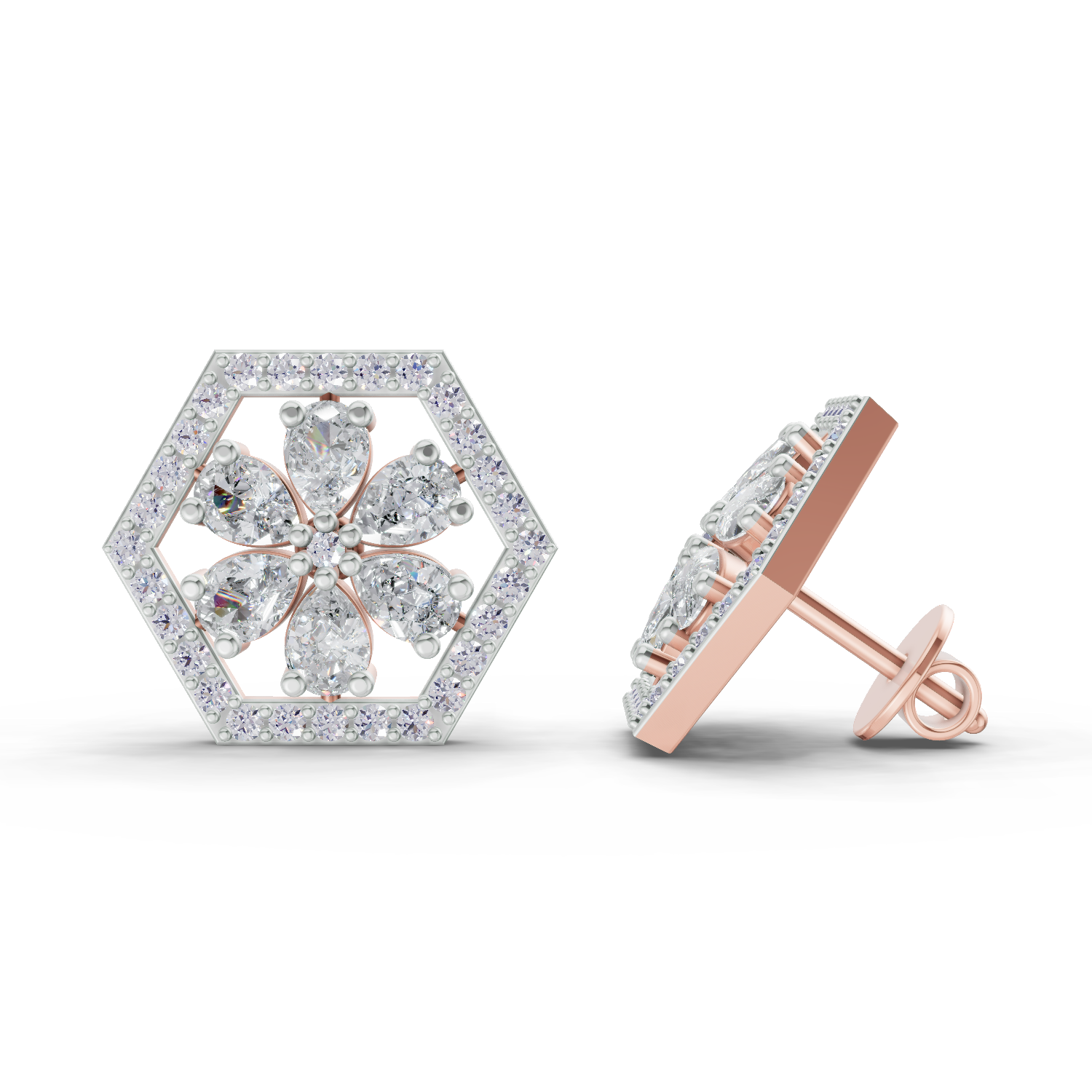 1.78 Carat Shatkon Phool Diamond Studs Earrings 14K - Rose Gold