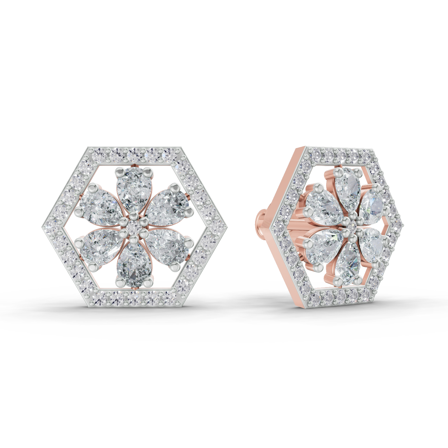 1.78 Carat Shatkon Phool Diamond Studs Earrings 14K - Rose Gold