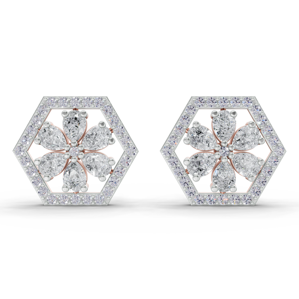 1.78 Carat Shatkon Phool Diamond Studs Earrings 14K - Rose Gold