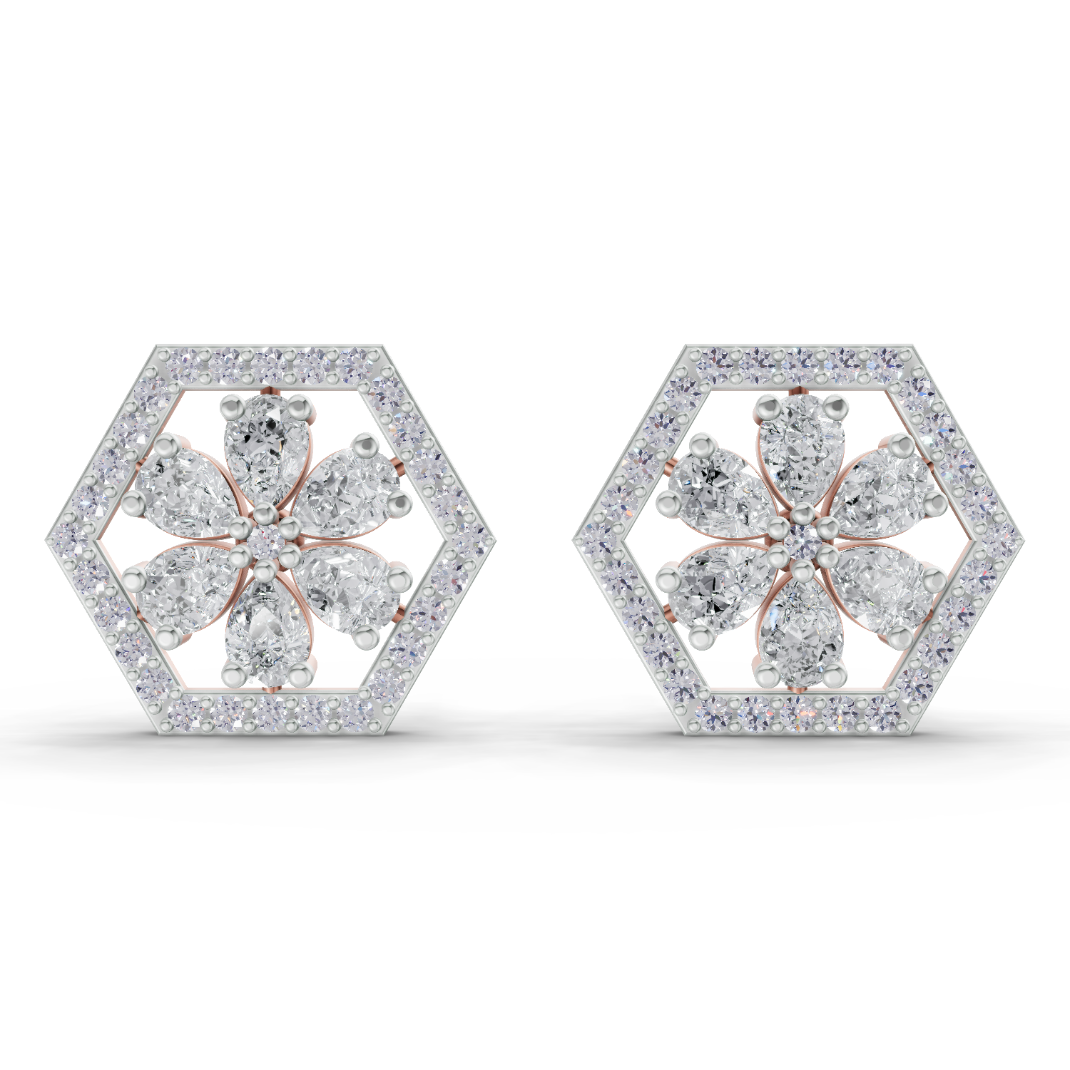 1.78 Carat Shatkon Phool Diamond Studs Earrings 14K - Rose Gold