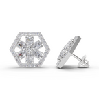 1.78 Carat Shatkon Phool Diamond Studs Earrings 14K - White Gold