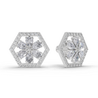 1.78 Carat Shatkon Phool Diamond Studs Earrings 14K - White Gold