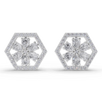1.78 Carat Shatkon Phool Diamond Studs Earrings 14K - White Gold