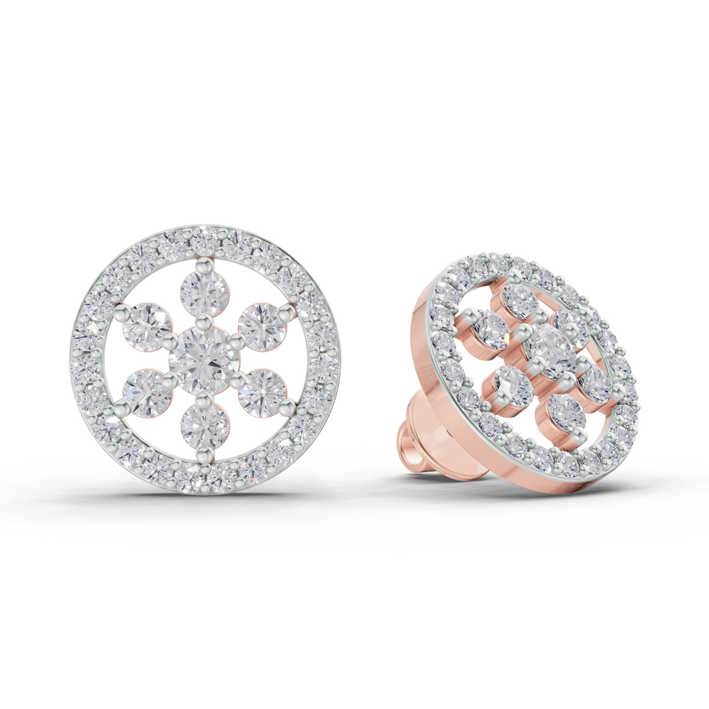 1.09 Carat Classic Floral Halo Studs Diamond Earrings 14K - Rose Gold