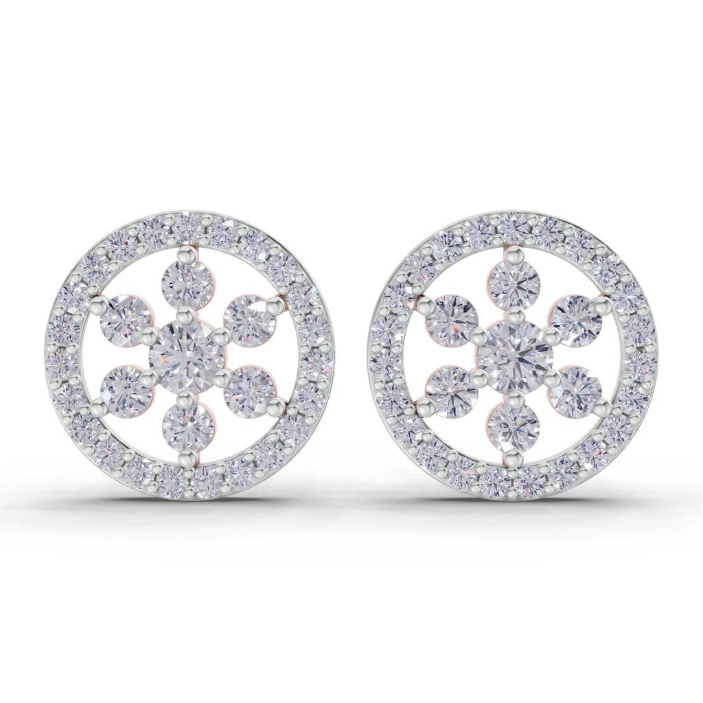 1.09 Carat Classic Floral Halo Studs Diamond Earrings 14K - Rose Gold