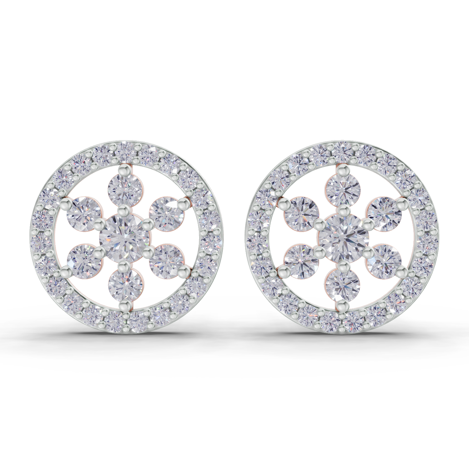 1.09 Carat Classic Floral Halo Studs Diamond Earrings 14K - Rose Gold