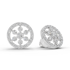 1.09 Carat Classic Floral Halo Studs Diamond Earrings 14K - White Gold