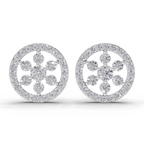 1.09 Carat Classic Floral Halo Studs Diamond Earrings 14K - White Gold
