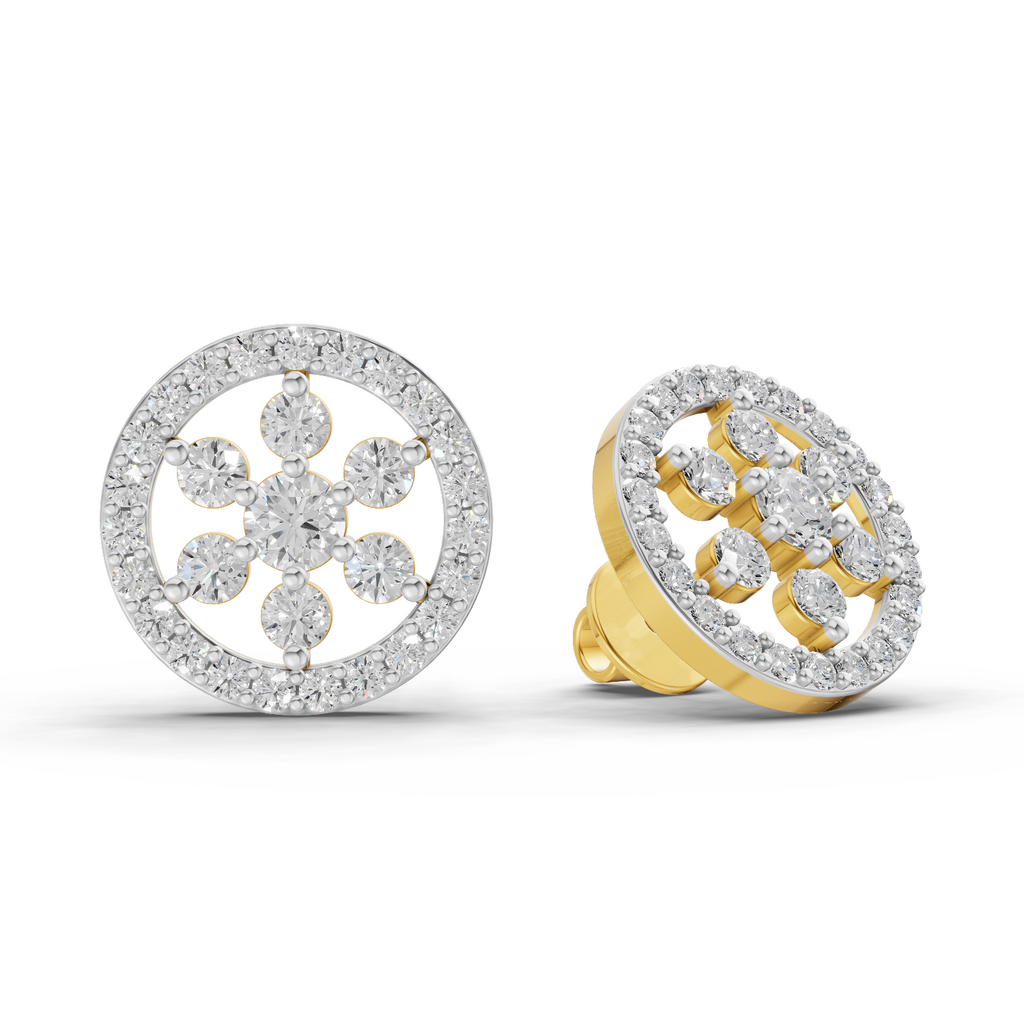 1.09 Carat Classic Floral Halo Studs Diamond Earrings 14K