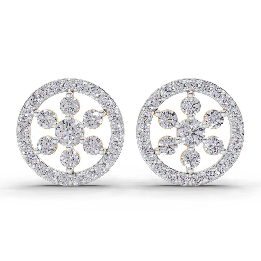 1.09 Carat Classic Floral Halo Studs Diamond Earrings 14K
