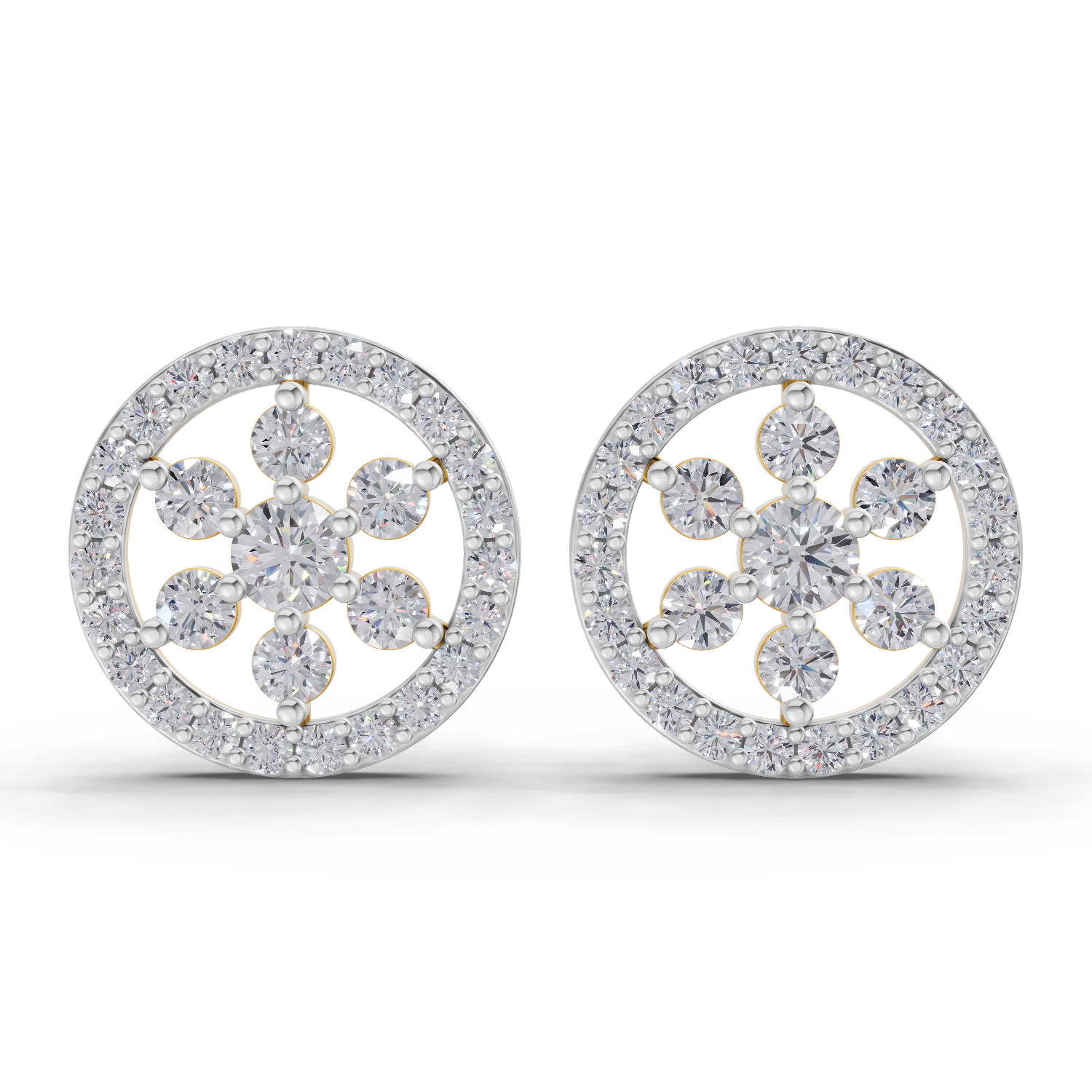 1.09 Carat Classic Floral Halo Studs Diamond Earrings 14K