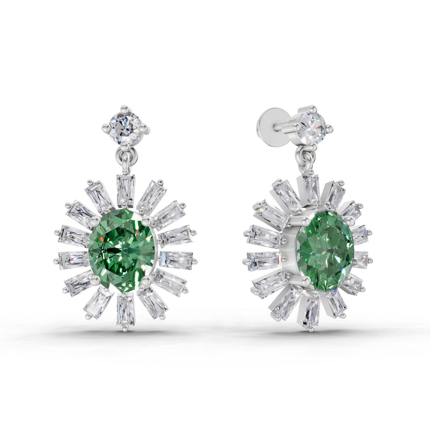 0.91 Carat Eye-Shaped Stud Earrings 14K - White Gold