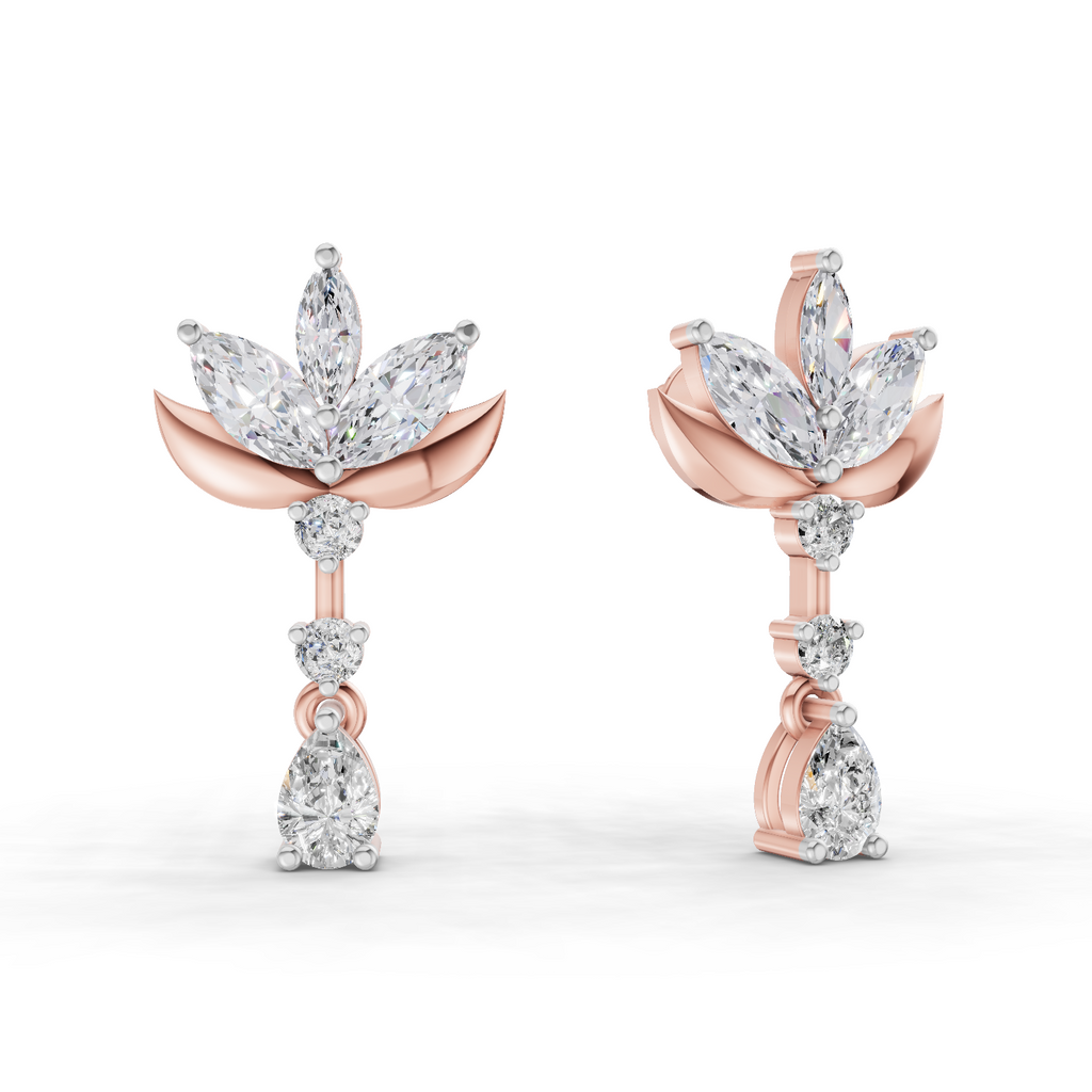1.45 Carat Lotus Diamond Earrings 14K - Rose Gold