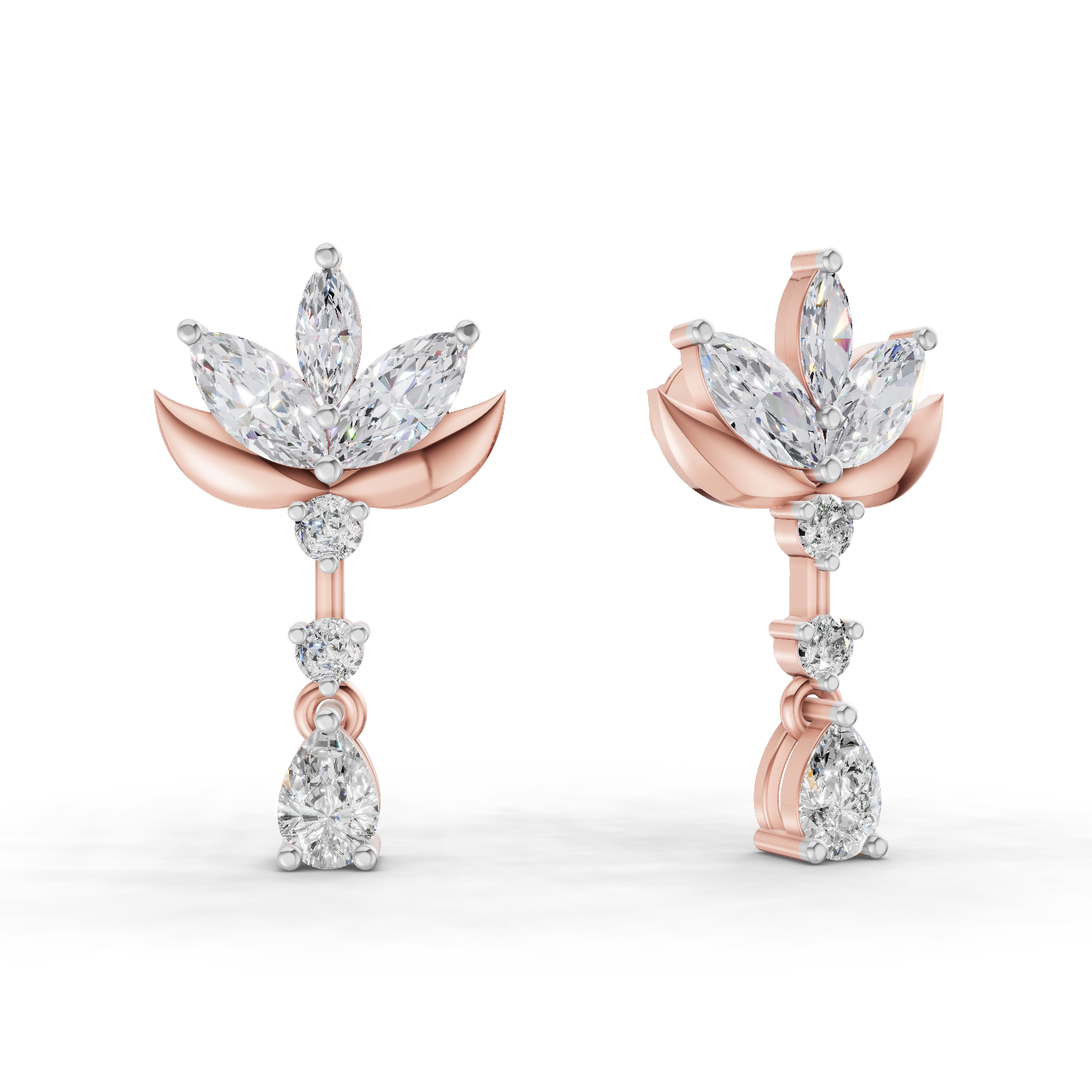 1.45 Carat Lotus Diamond Earrings 14K - Rose Gold