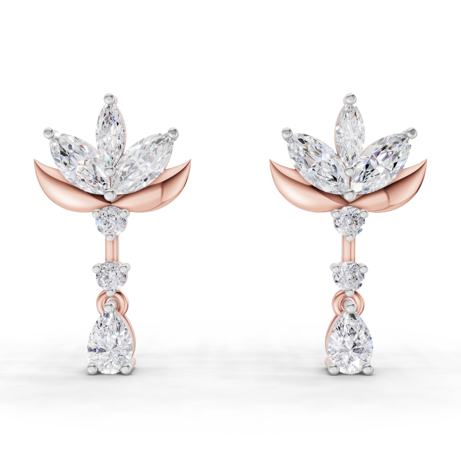 1.45 Carat Lotus Diamond Earrings 14K - Rose Gold