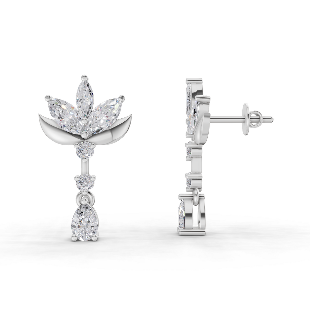 1.45 Carat Lotus Diamond Earrings 14K - White Gold