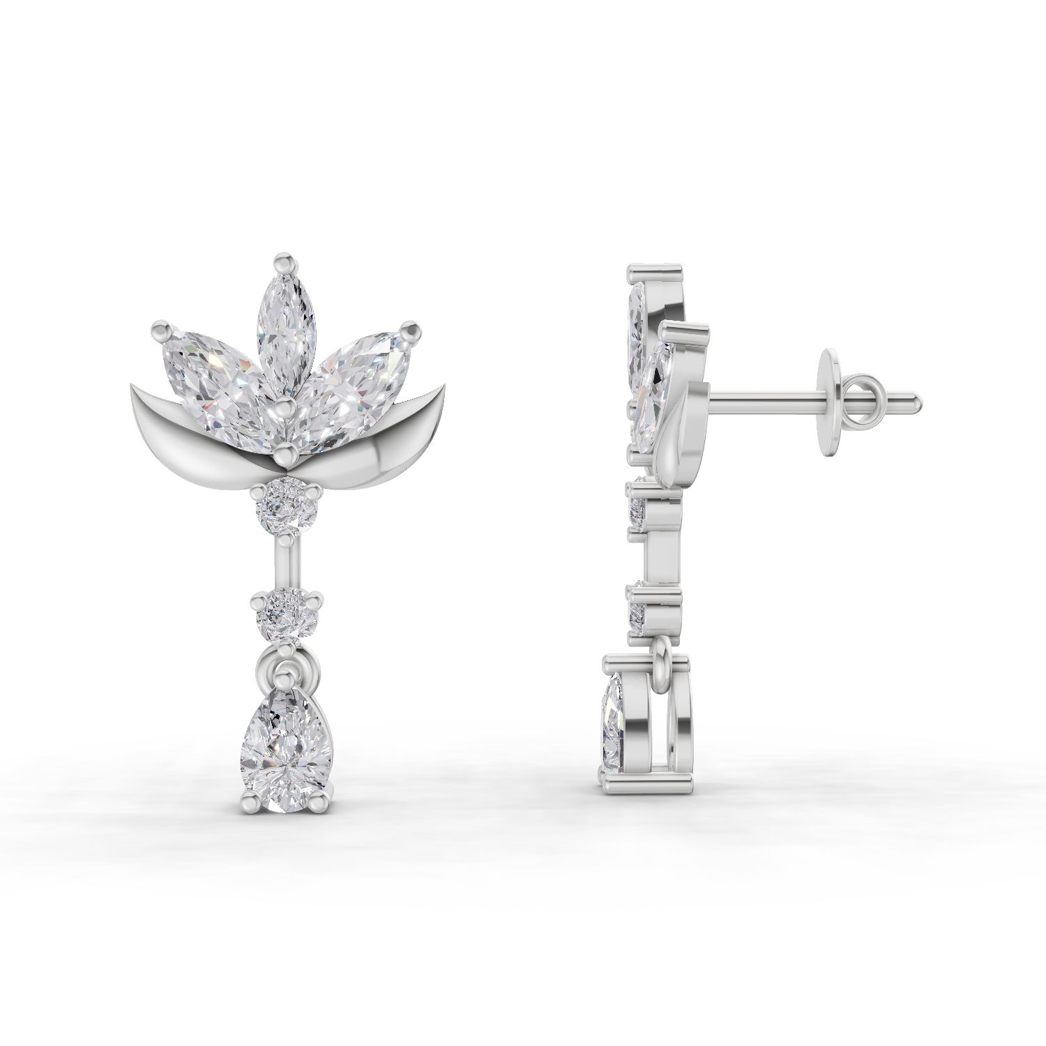 1.45 Carat Lotus Diamond Earrings 14K - White Gold