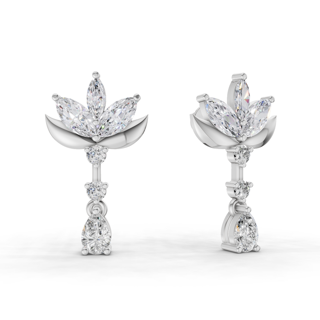 1.45 Carat Lotus Diamond Earrings 14K - White Gold