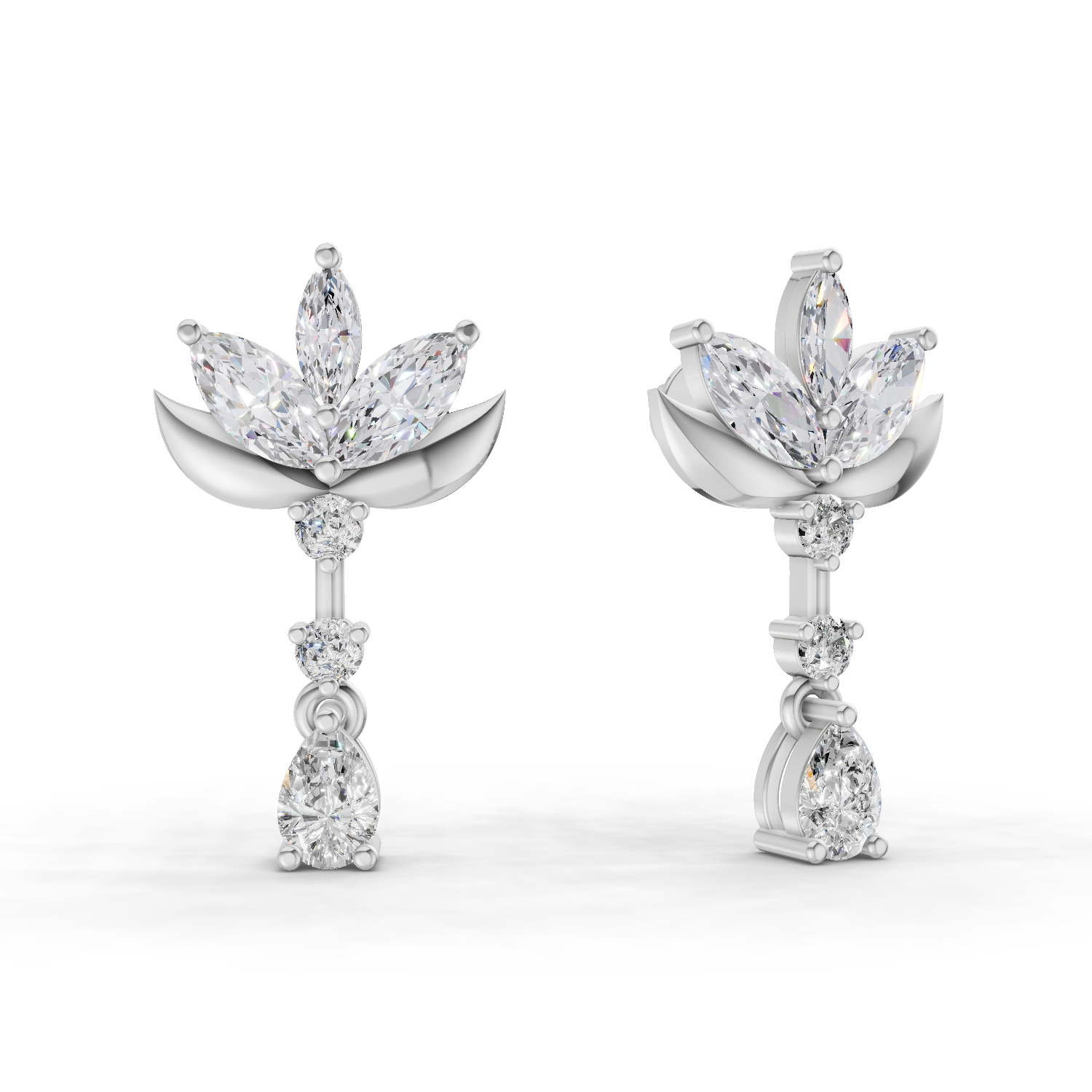 1.45 Carat Lotus Diamond Earrings 14K - White Gold