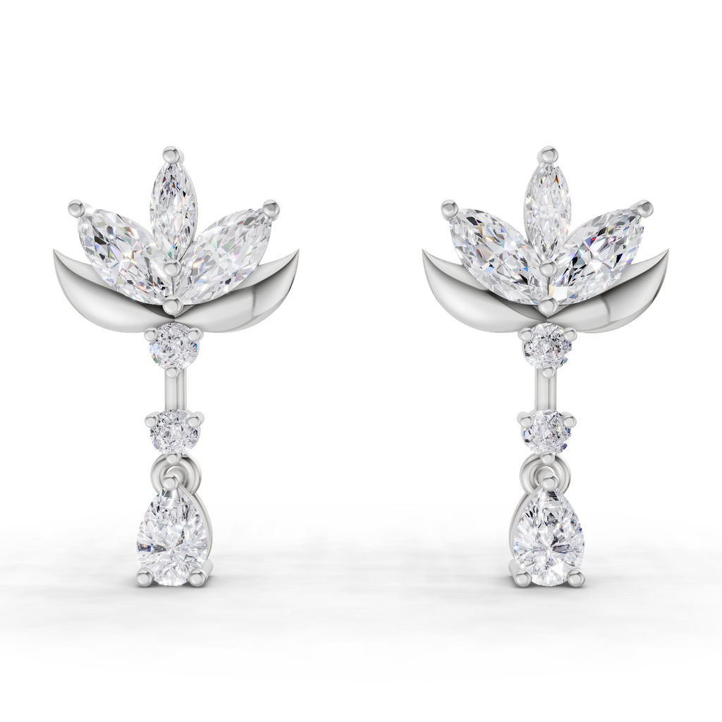 1.45 Carat Lotus Diamond Earrings 14K - White Gold