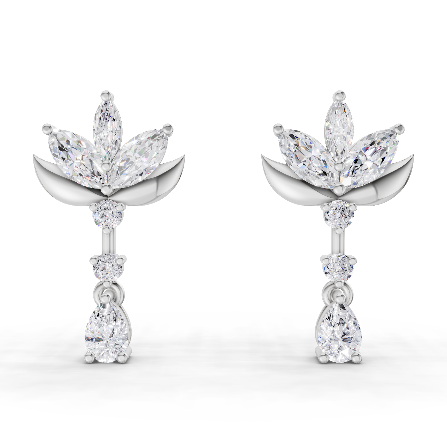 1.45 Carat Lotus Diamond Earrings 14K - White Gold