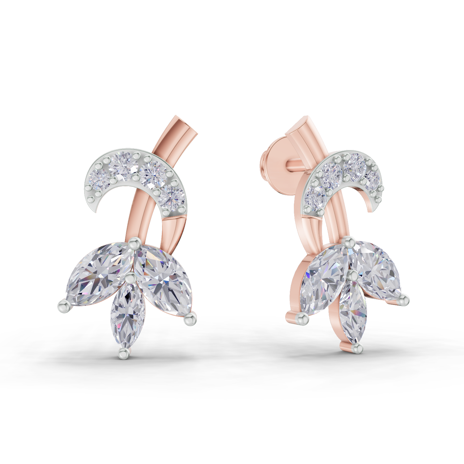 1.21 Carat Lotus Diamond Earrings 14K - Rose Gold