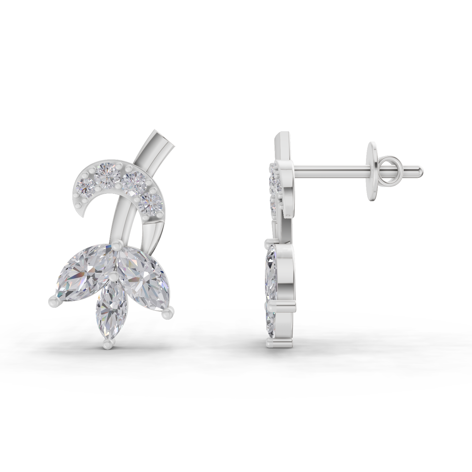 1.21 Carat Lotus Diamond Earrings 14K - White Gold