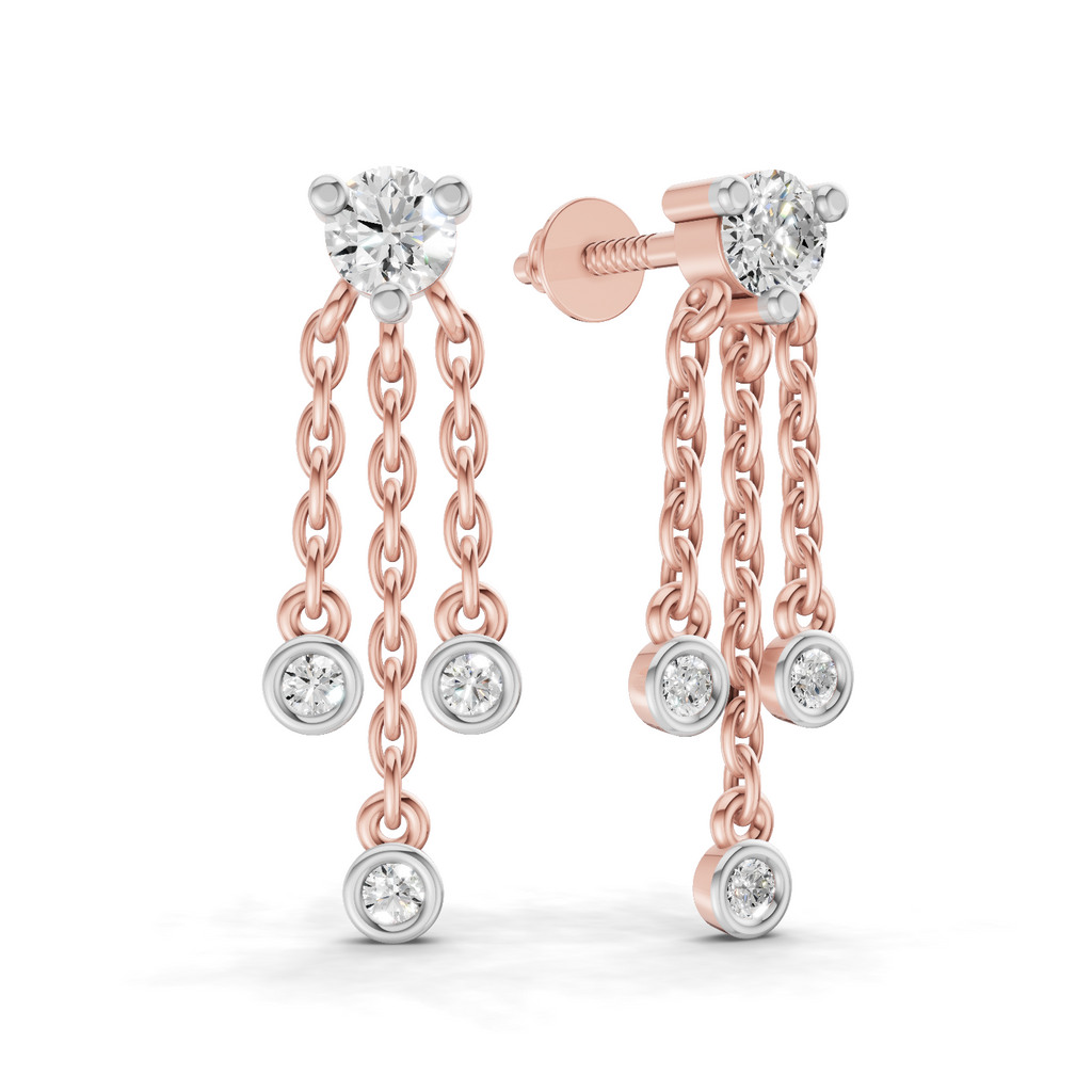 0.53 Carat Chain Tassel Drop Earrings 14K - Rose Gold