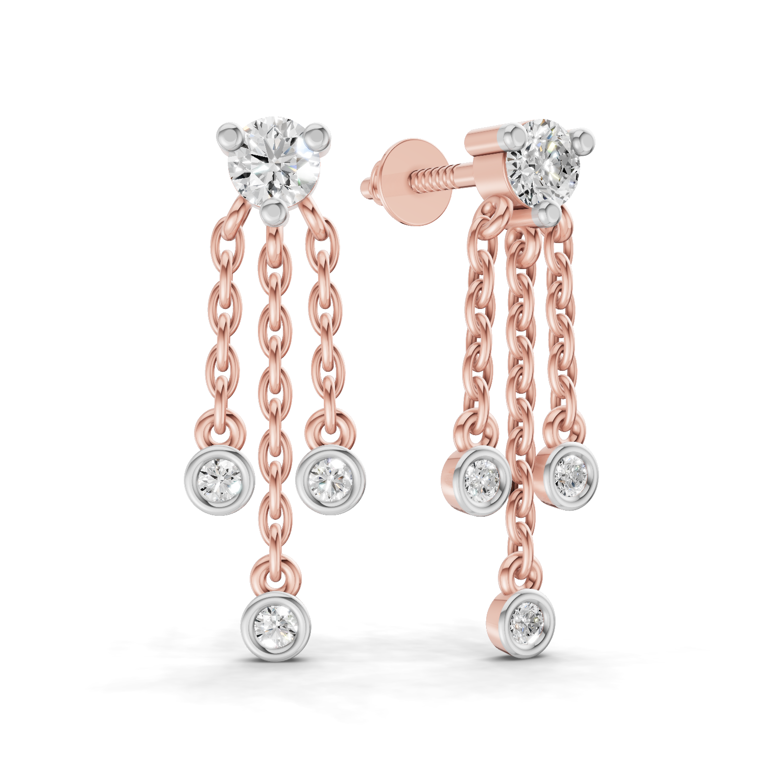0.53 Carat Chain Tassel Drop Earrings 14K - Rose Gold