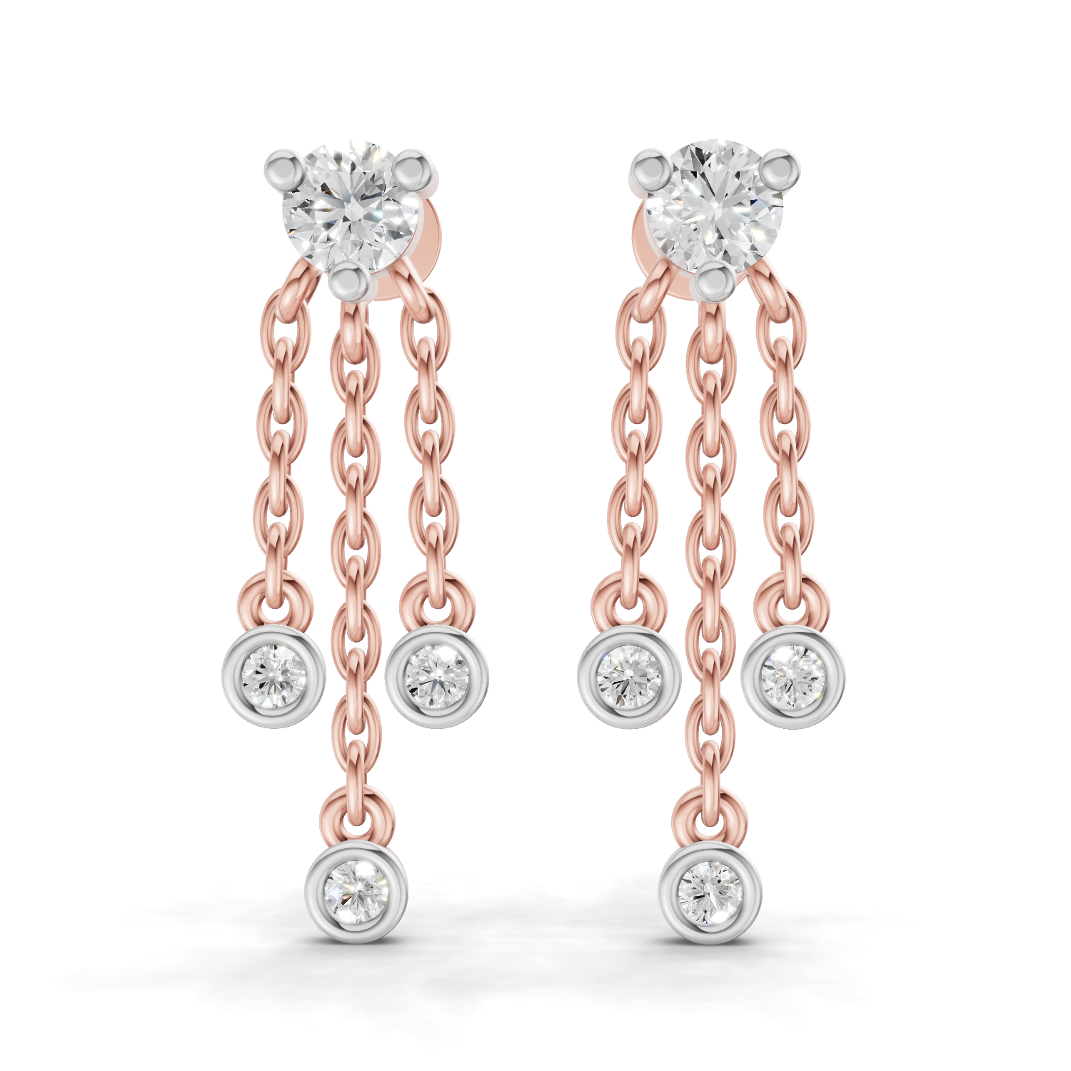 0.53 Carat Chain Tassel Drop Earrings 14K - Rose Gold