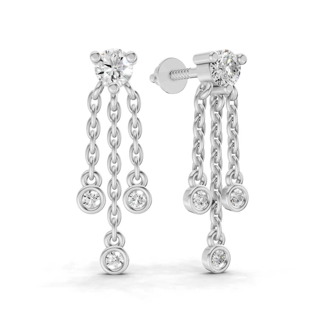 0.53 Carat Chain Tassel Drop Earrings 14K - White Gold