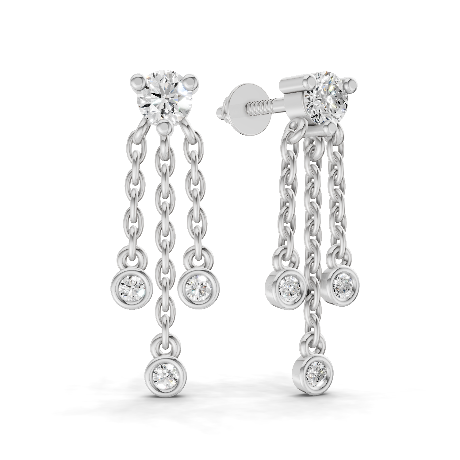 0.53 Carat Chain Tassel Drop Earrings 14K - White Gold