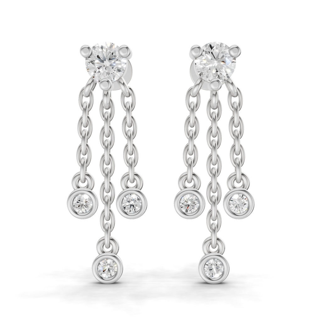 0.53 Carat Chain Tassel Drop Earrings 14K - White Gold