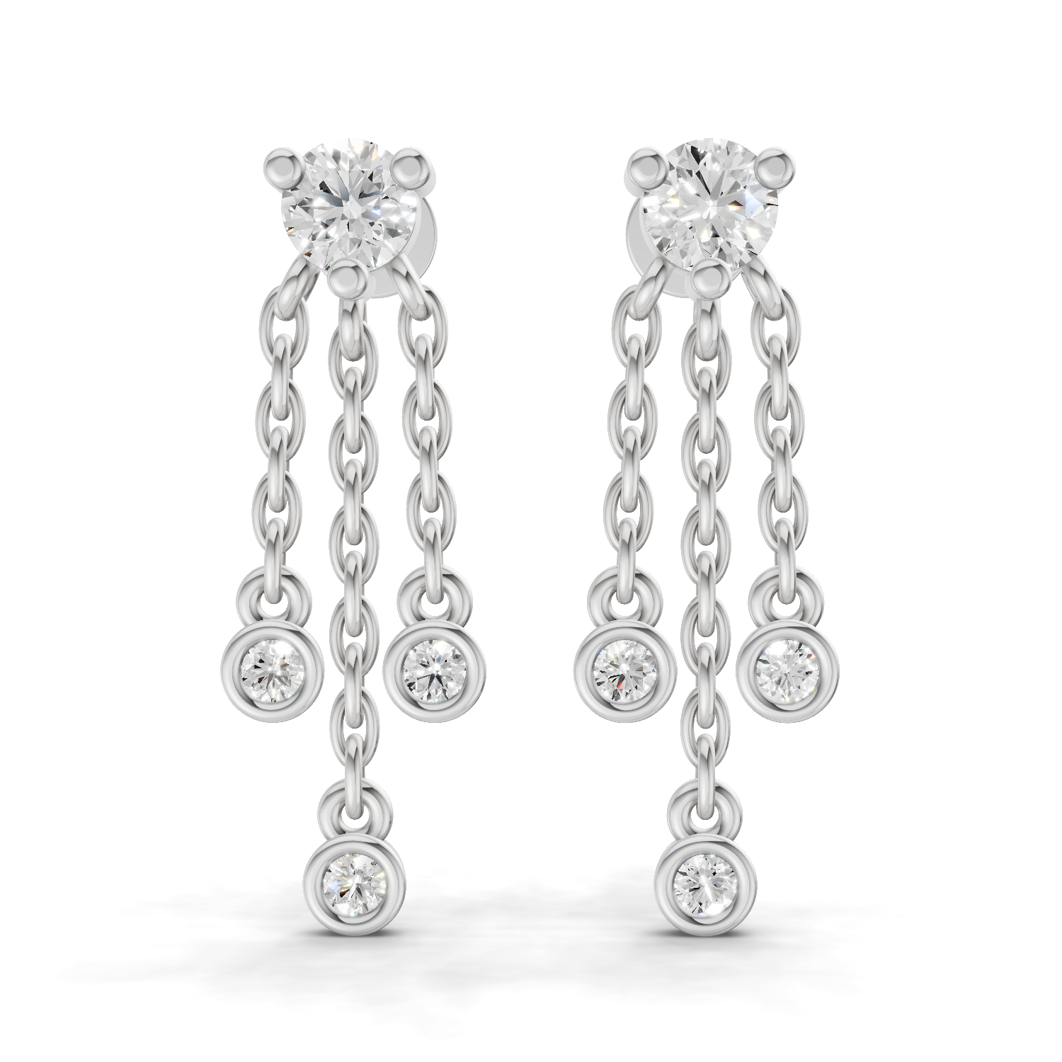 0.53 Carat Chain Tassel Drop Earrings 14K - White Gold