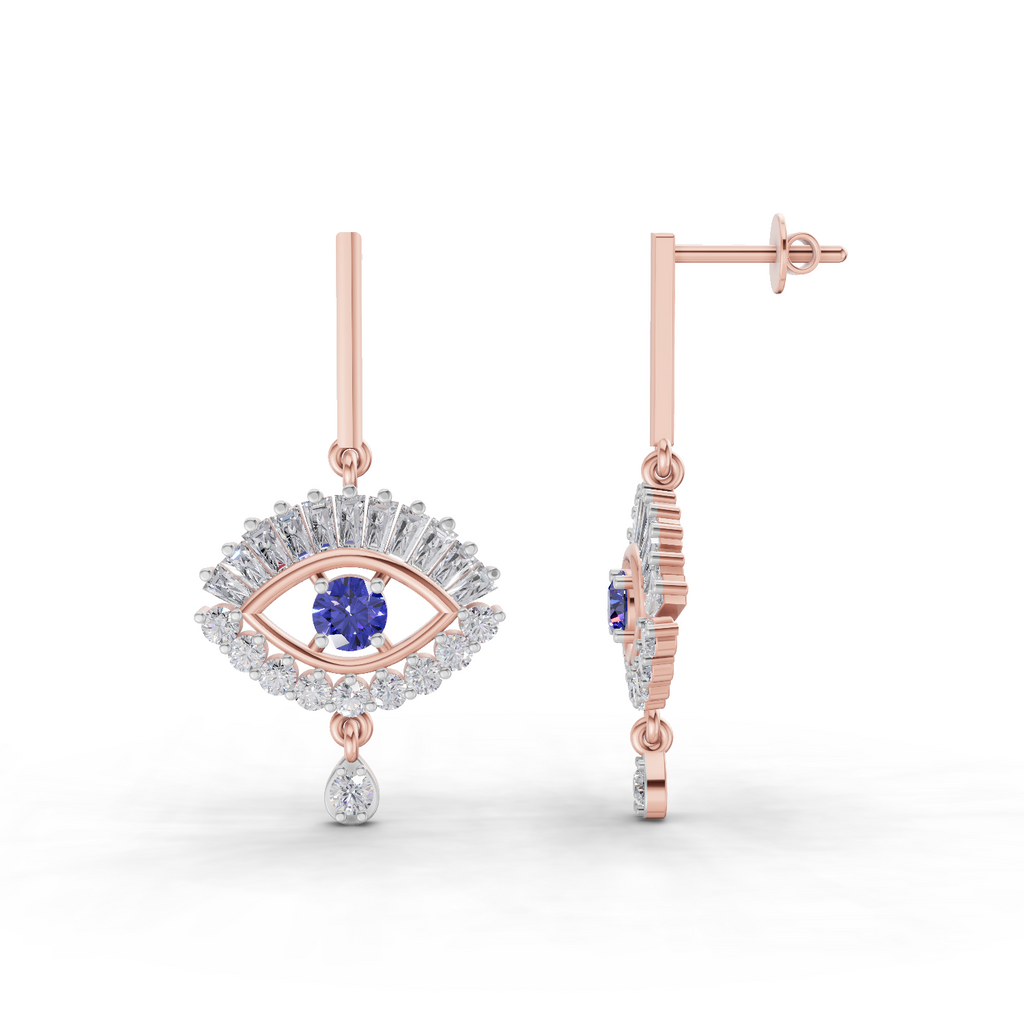 1.26 Carat Stud Earrings Cluster Dangle Earrings 14K - Rose Gold