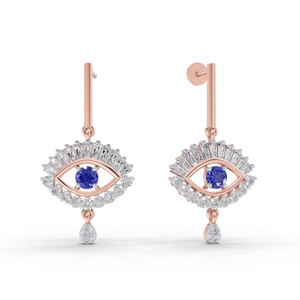 1.26 Carat Stud Earrings Cluster Dangle Earrings 14K - Rose Gold
