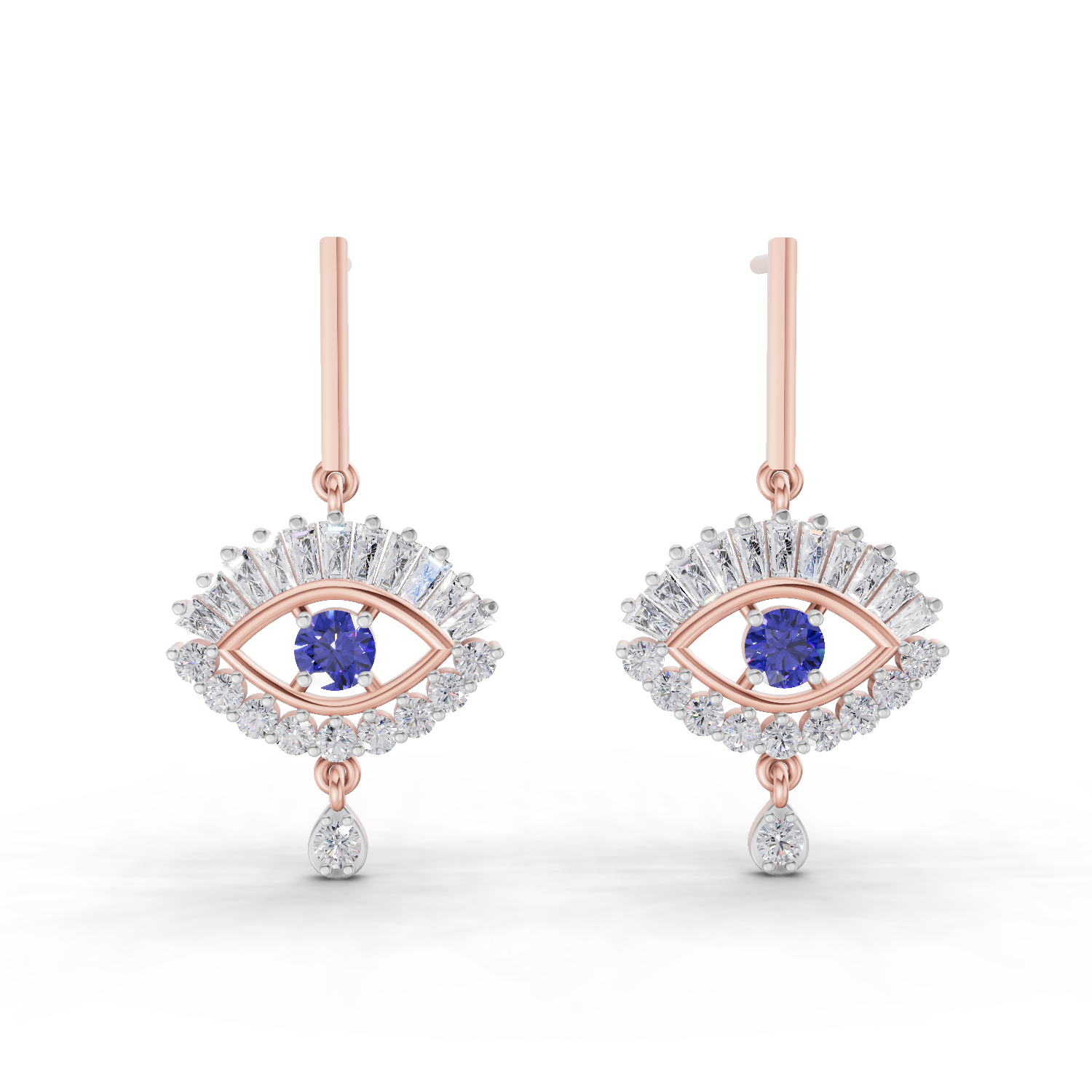 1.26 Carat Stud Earrings Cluster Dangle Earrings 14K - Rose Gold