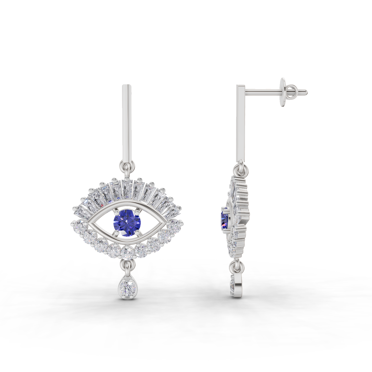 1.26 Carat Stud Earrings Cluster Dangle Earrings 14K - White Gold