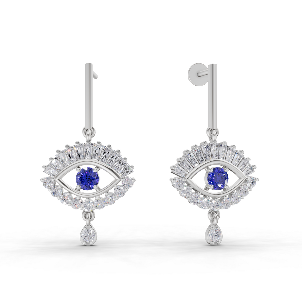 1.26 Carat Stud Earrings Cluster Dangle Earrings 14K - White Gold
