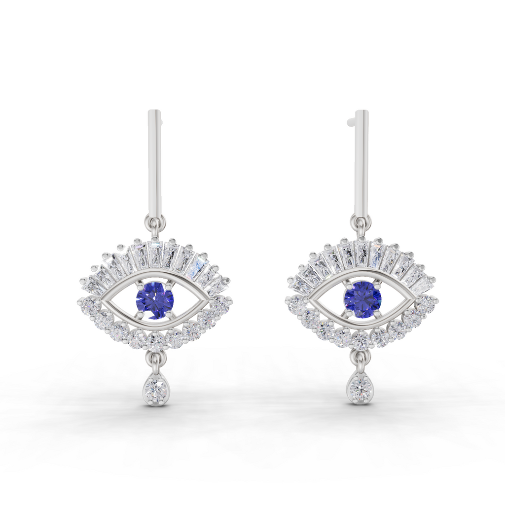 1.26 Carat Stud Earrings Cluster Dangle Earrings 14K - White Gold