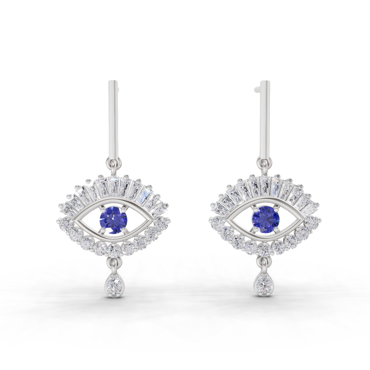 1.26 Carat Stud Earrings Cluster Dangle Earrings 14K - White Gold