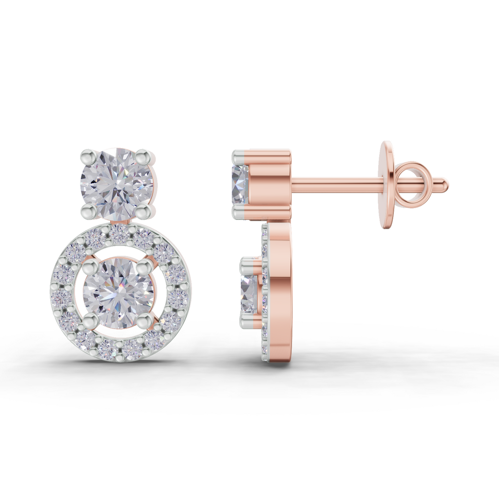 1.32 Carat Moissanite Halo Circle Drops Earrings 14K - Rose Gold