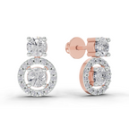 1.32 Carat Moissanite Halo Circle Drops Earrings 14K - Rose Gold