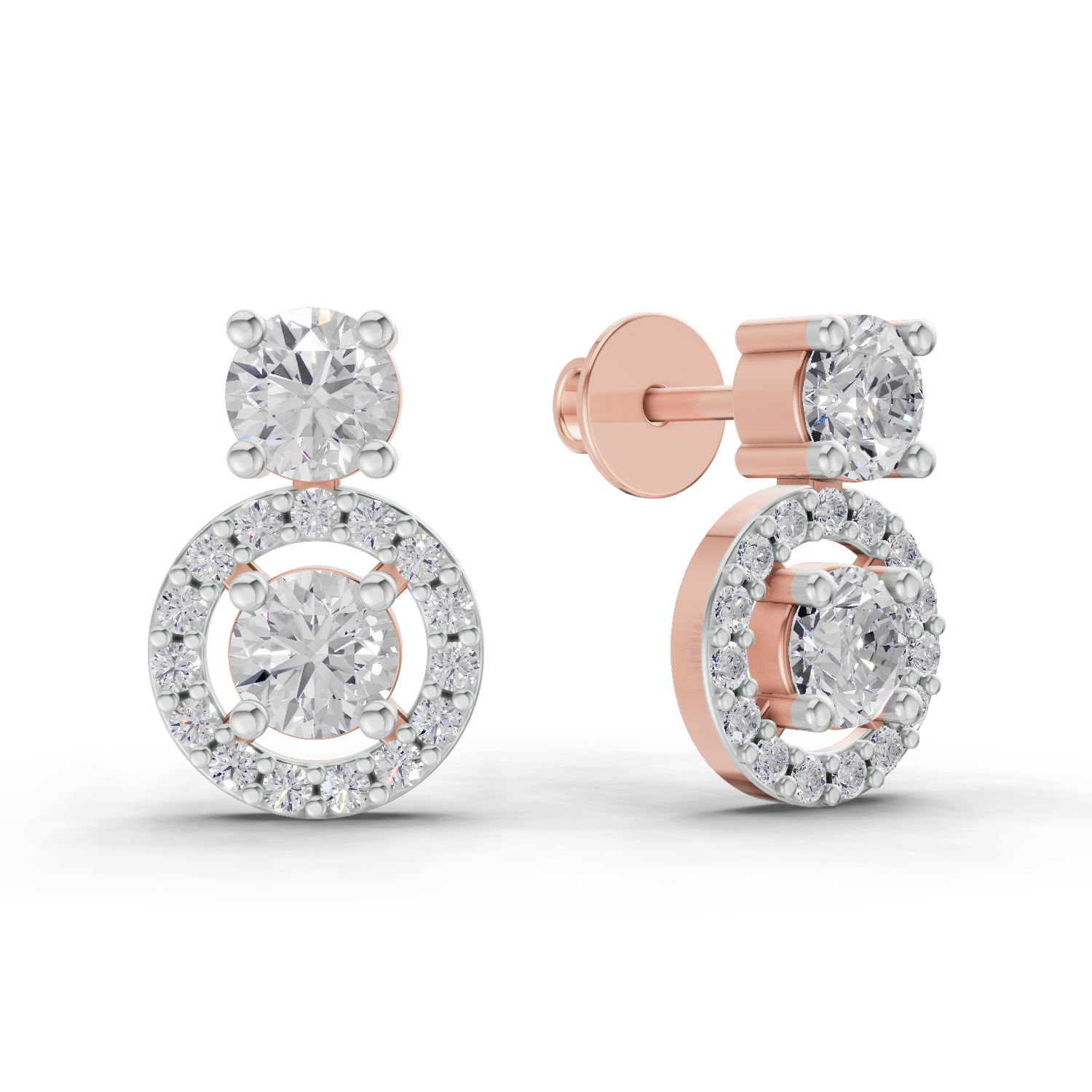 1.32 Carat Moissanite Halo Circle Drops Earrings 14K - Rose Gold